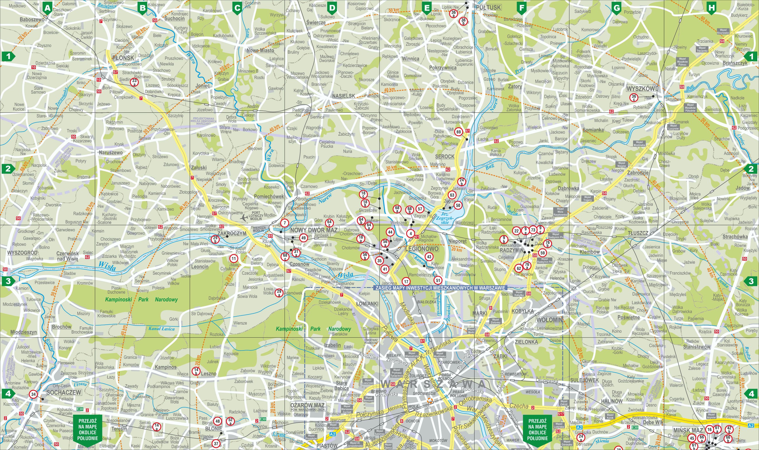 Mapa inwestycji mieszkaniowych północnych okolic Warszawy